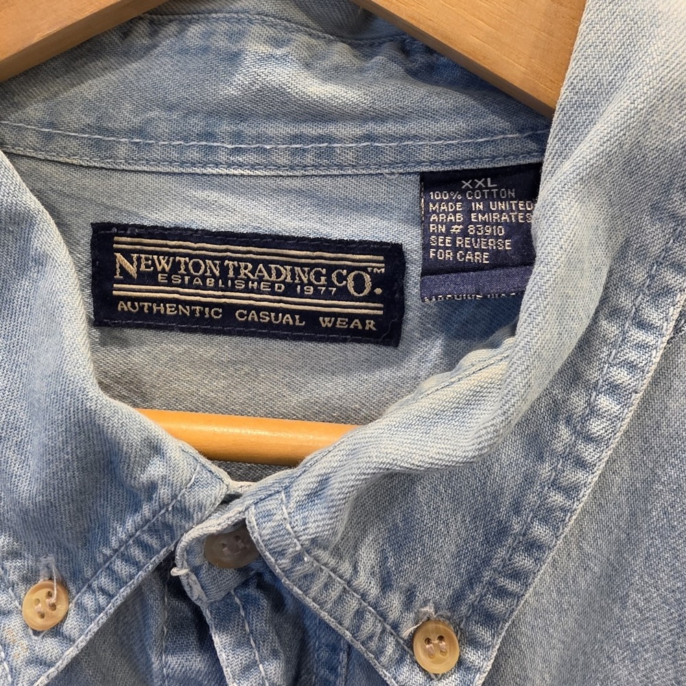 Vintage Newton Trading Co Denim Shirt XXL Light Wash 100% Cotton Button Down - Picture 3 of 3